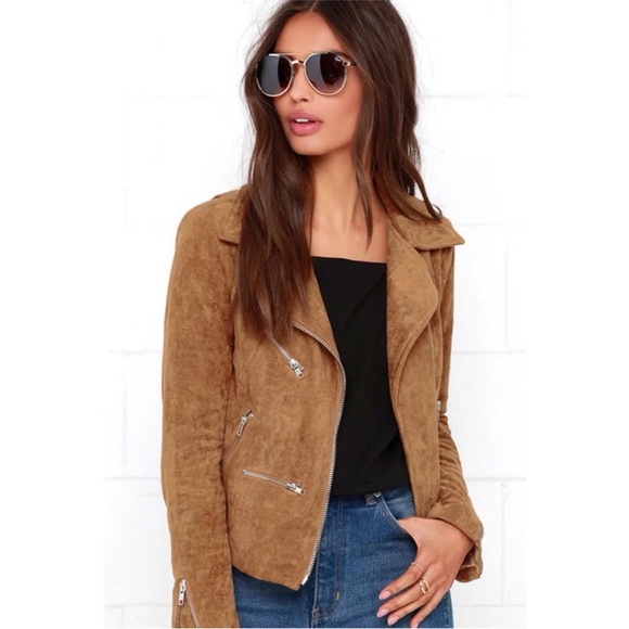 Lulus Jackets & Blazers - LULUS Suede with Love Tan Suede Moto Jacket